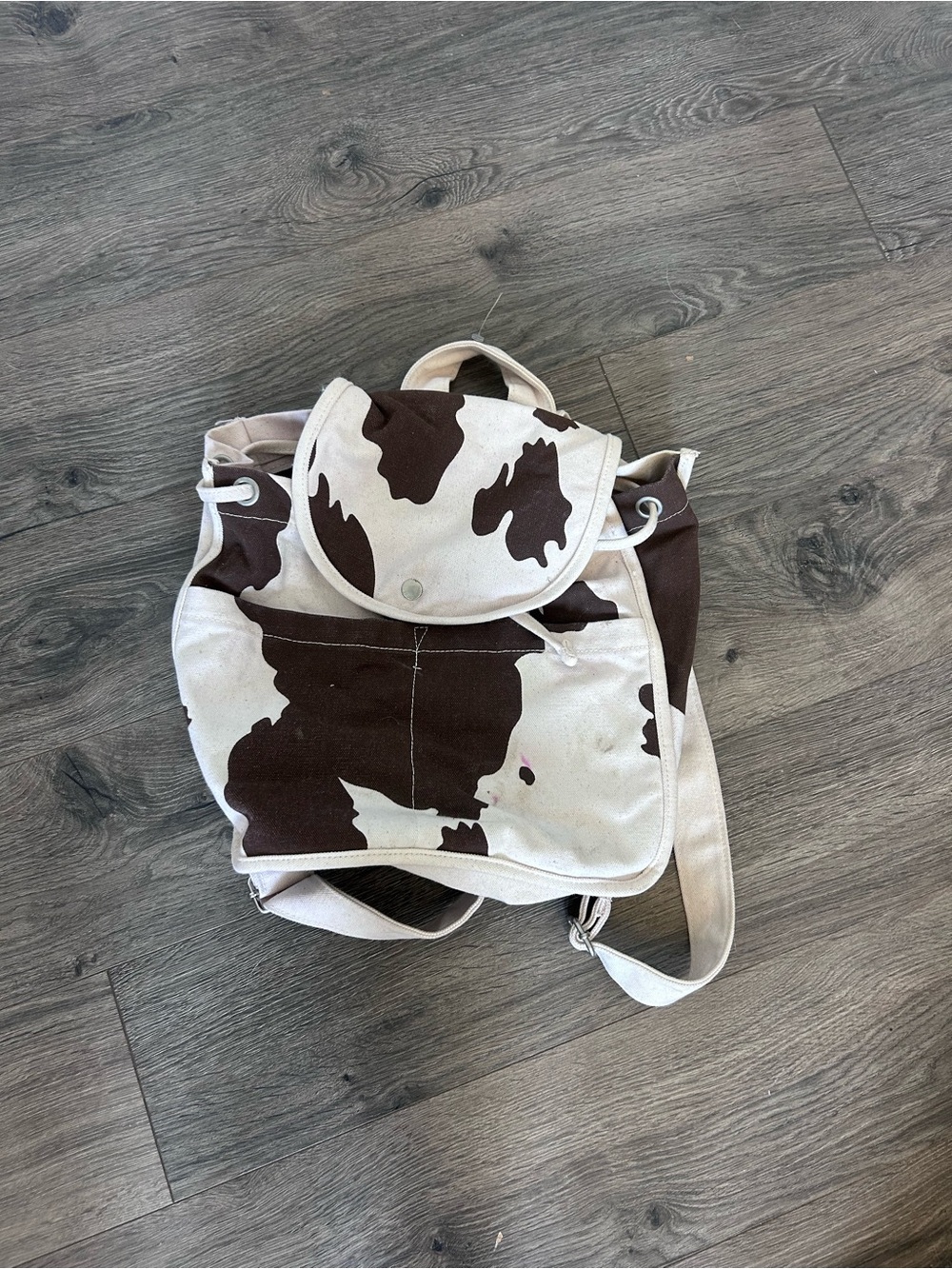 BAGGU Cowhide-Print Mini Backpack in Brown and Cream